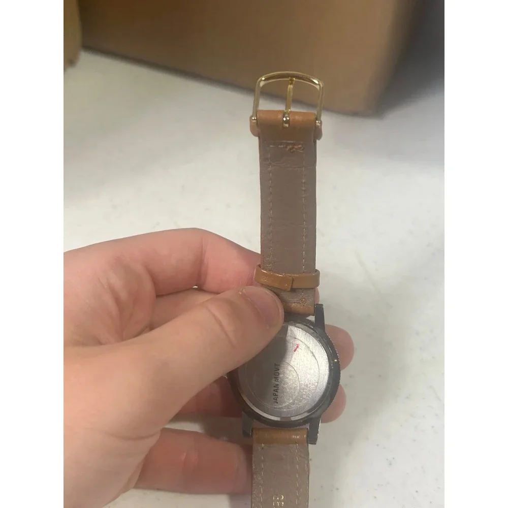 Enchanter Field Watch Black Dial Japan Quartz Tan Leather‎ Strap Compass Bezel